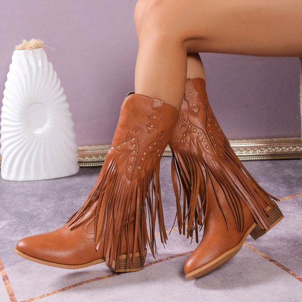 Studded Fringe PU Leather Boots - Opulent EmpireStudded Fringe PU Leather BootsOpulent Empire