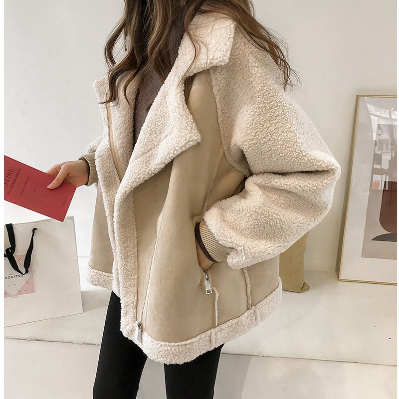 Suede Jacket Women Short Lamb Velvet Motorcycle Jacket - Opulent EmpireSuede Jacket Women Short Lamb Velvet Motorcycle JacketOpulent EmpireLadies Fur Jackets