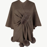 Surplice Neck Pom-Pom Trim Poncho - Opulent EmpireSurplice Neck Pom-Pom Trim PonchoOpulent EmpireClothing