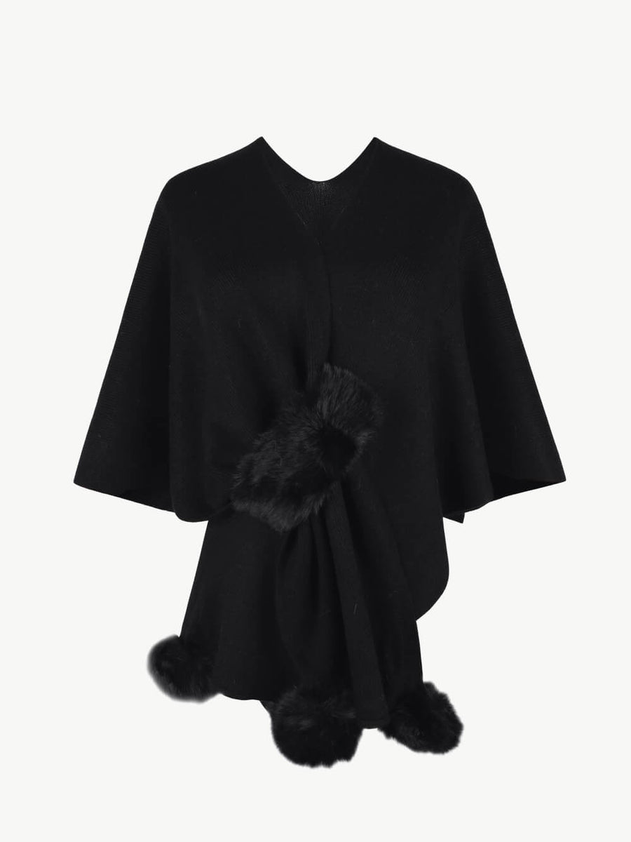 Surplice Neck Pom-Pom Trim Poncho - Opulent EmpireSurplice Neck Pom-Pom Trim PonchoOpulent EmpireClothing