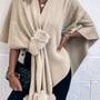 Surplice Neck Pom-Pom Trim Poncho - Opulent EmpireSurplice Neck Pom-Pom Trim PonchoOpulent EmpireClothing