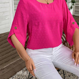 Swiss Dot Round Neck Blouse - Opulent EmpireSwiss Dot Round Neck BlouseOpulent Empire