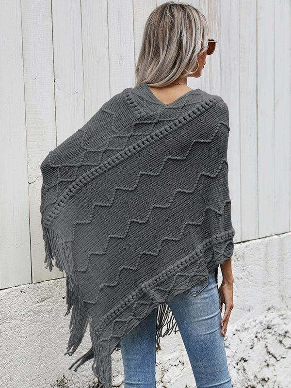 Texture Fringe Hem Poncho - Opulent EmpireTexture Fringe Hem PonchoOpulent EmpireClothing