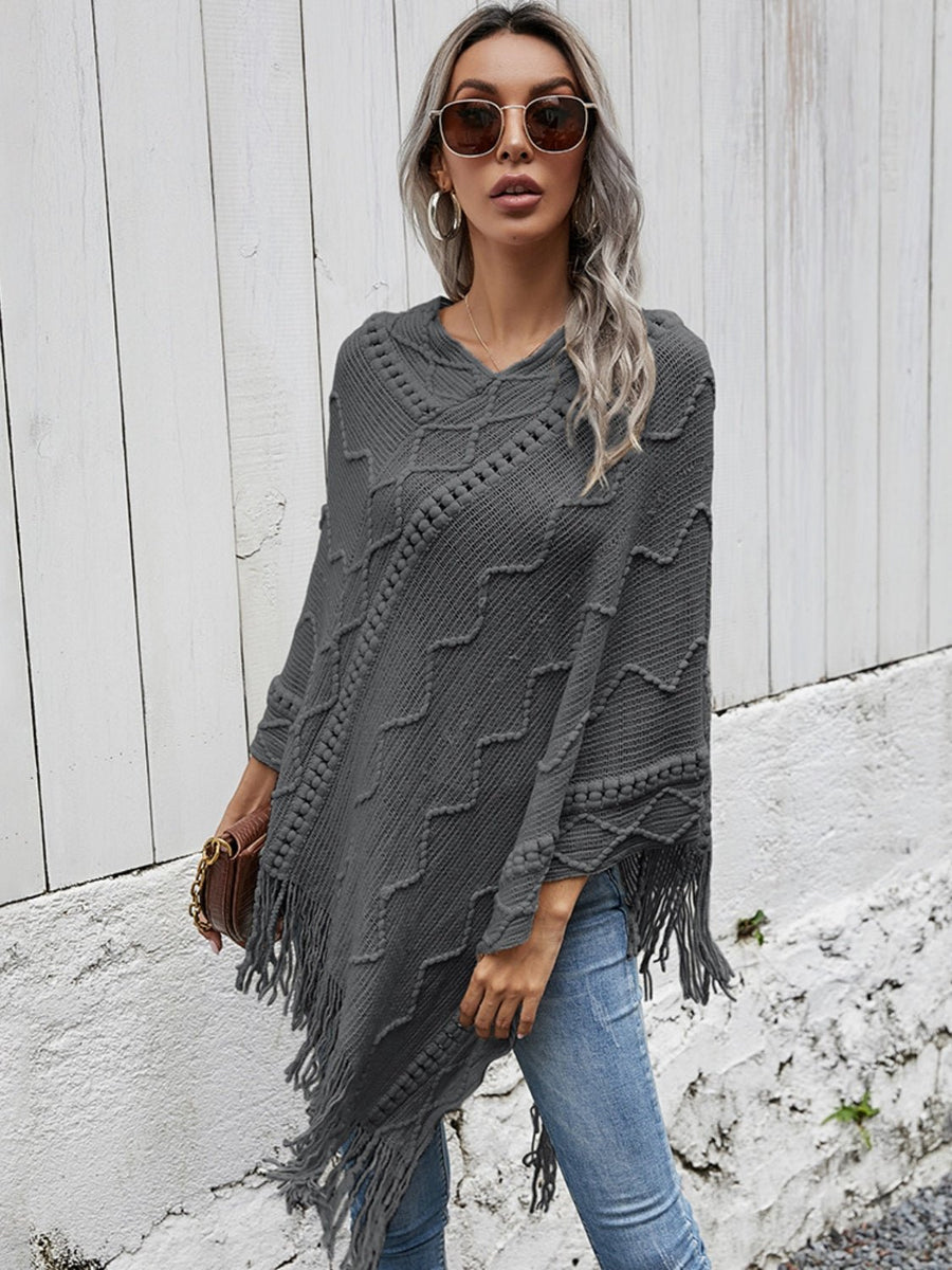 Texture Fringe Hem Poncho - Opulent EmpireTexture Fringe Hem PonchoOpulent EmpireClothing