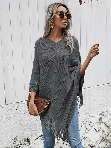 Texture Fringe Hem Poncho - Opulent EmpireTexture Fringe Hem PonchoOpulent EmpireClothing