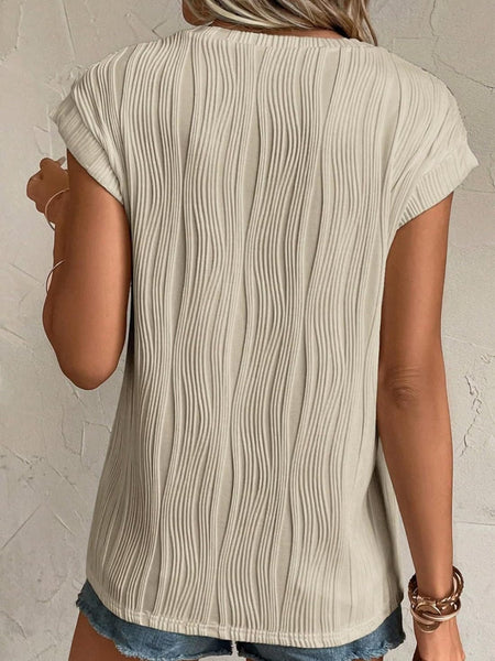 Textured Round Neck Cap Sleeve T-Shirt - Opulent EmpireTextured Round Neck Cap Sleeve T-ShirtOpulent Empire