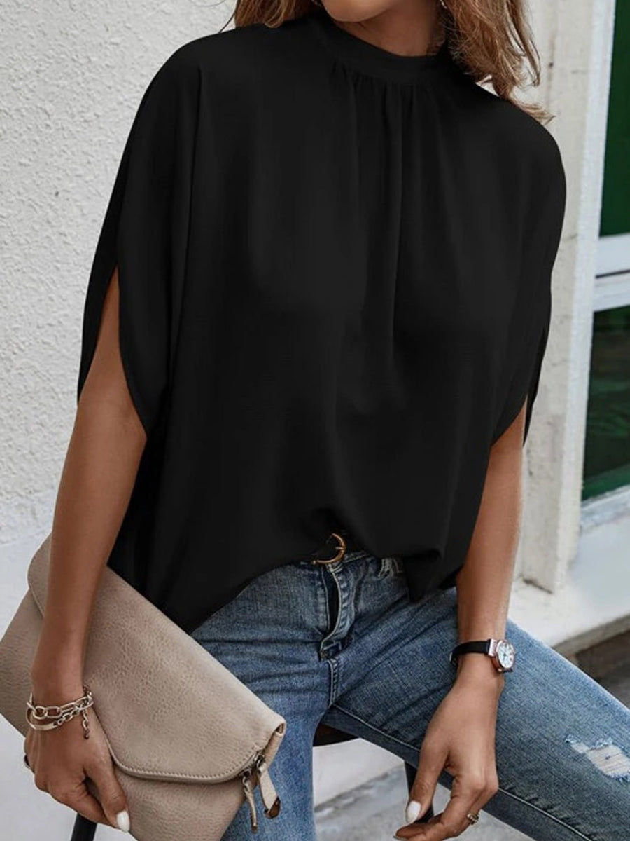 Tie Back Slit Half Sleeve Blouse - Opulent EmpireTie Back Slit Half Sleeve BlouseOpulent Empire