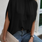 Tie Back Slit Half Sleeve Blouse - Opulent EmpireTie Back Slit Half Sleeve BlouseOpulent Empire