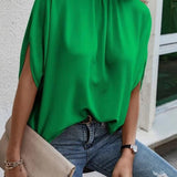 Tie Back Slit Half Sleeve Blouse - Opulent EmpireTie Back Slit Half Sleeve BlouseOpulent Empire