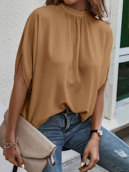 Tie Back Slit Half Sleeve Blouse - Opulent EmpireTie Back Slit Half Sleeve BlouseOpulent Empire