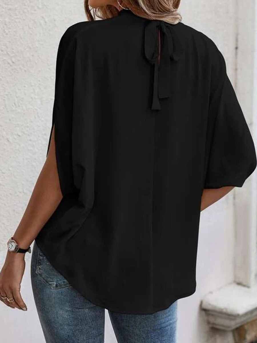 Tie Back Slit Half Sleeve Blouse - Opulent EmpireTie Back Slit Half Sleeve BlouseOpulent Empire