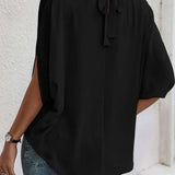 Tie Back Slit Half Sleeve Blouse - Opulent EmpireTie Back Slit Half Sleeve BlouseOpulent Empire