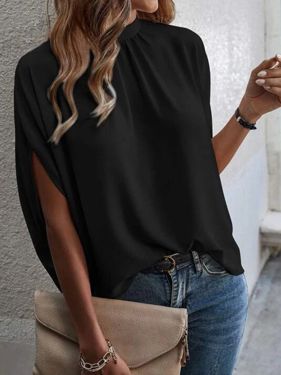 Tie Back Slit Half Sleeve Blouse - Opulent EmpireTie Back Slit Half Sleeve BlouseOpulent Empire