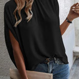 Tie Back Slit Half Sleeve Blouse - Opulent EmpireTie Back Slit Half Sleeve BlouseOpulent Empire