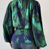 Tie-Dye Button Up Balloon Sleeve Blouse - Opulent EmpireTie-Dye Button Up Balloon Sleeve BlouseOpulent Empire