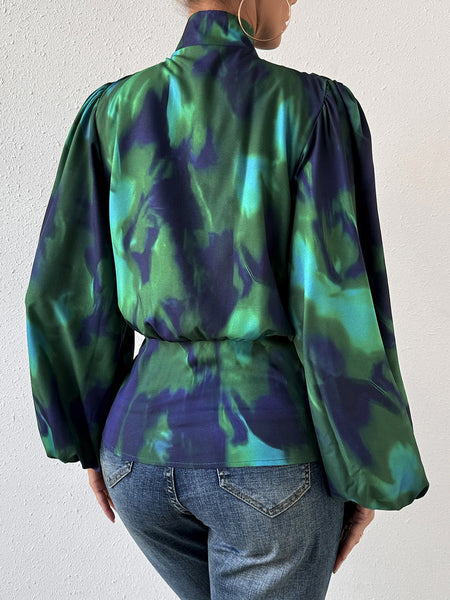 Tie-Dye Button Up Balloon Sleeve Blouse - Opulent EmpireTie-Dye Button Up Balloon Sleeve BlouseOpulent Empire