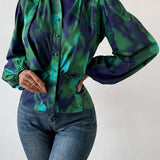 Tie-Dye Button Up Balloon Sleeve Blouse - Opulent EmpireTie-Dye Button Up Balloon Sleeve BlouseOpulent Empire