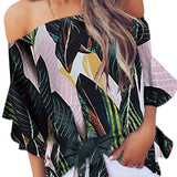 Tied Printed Off-Shoulder Half Sleeve Blouse - Opulent EmpireTied Printed Off-Shoulder Half Sleeve BlouseOpulent Empire