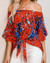 Tied Printed Off-Shoulder Half Sleeve Blouse - Opulent EmpireTied Printed Off-Shoulder Half Sleeve BlouseOpulent Empire