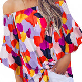 Tied Printed Off-Shoulder Half Sleeve Blouse - Opulent EmpireTied Printed Off-Shoulder Half Sleeve BlouseOpulent Empire