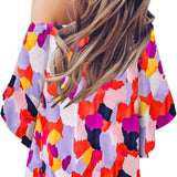 Tied Printed Off-Shoulder Half Sleeve Blouse - Opulent EmpireTied Printed Off-Shoulder Half Sleeve BlouseOpulent Empire