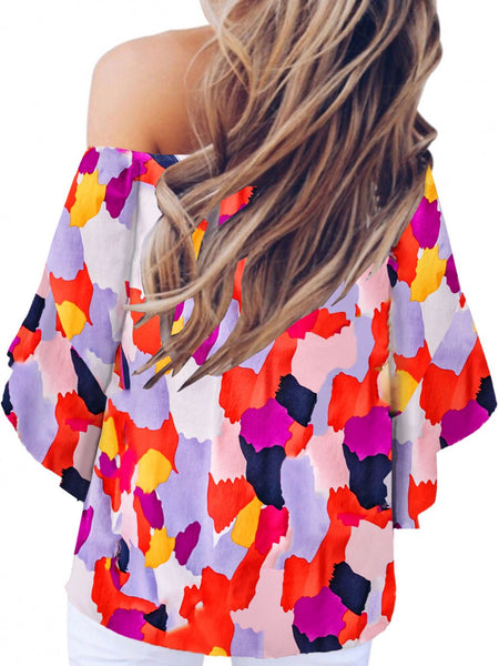 Tied Printed Off-Shoulder Half Sleeve Blouse - Opulent EmpireTied Printed Off-Shoulder Half Sleeve BlouseOpulent Empire