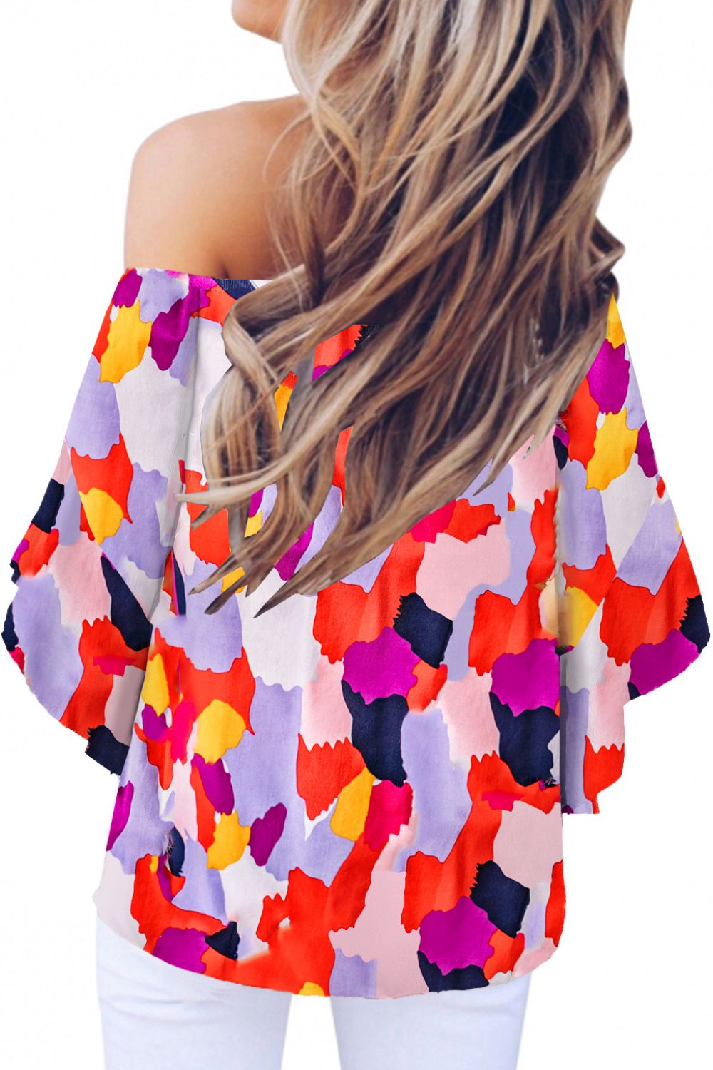 Tied Printed Off-Shoulder Half Sleeve Blouse - Opulent EmpireTied Printed Off-Shoulder Half Sleeve BlouseOpulent Empire