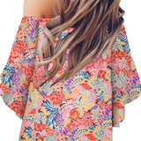 Tied Printed Off-Shoulder Half Sleeve Blouse - Opulent EmpireTied Printed Off-Shoulder Half Sleeve BlouseOpulent Empire