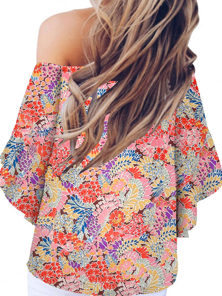 Tied Printed Off-Shoulder Half Sleeve Blouse - Opulent EmpireTied Printed Off-Shoulder Half Sleeve BlouseOpulent Empire