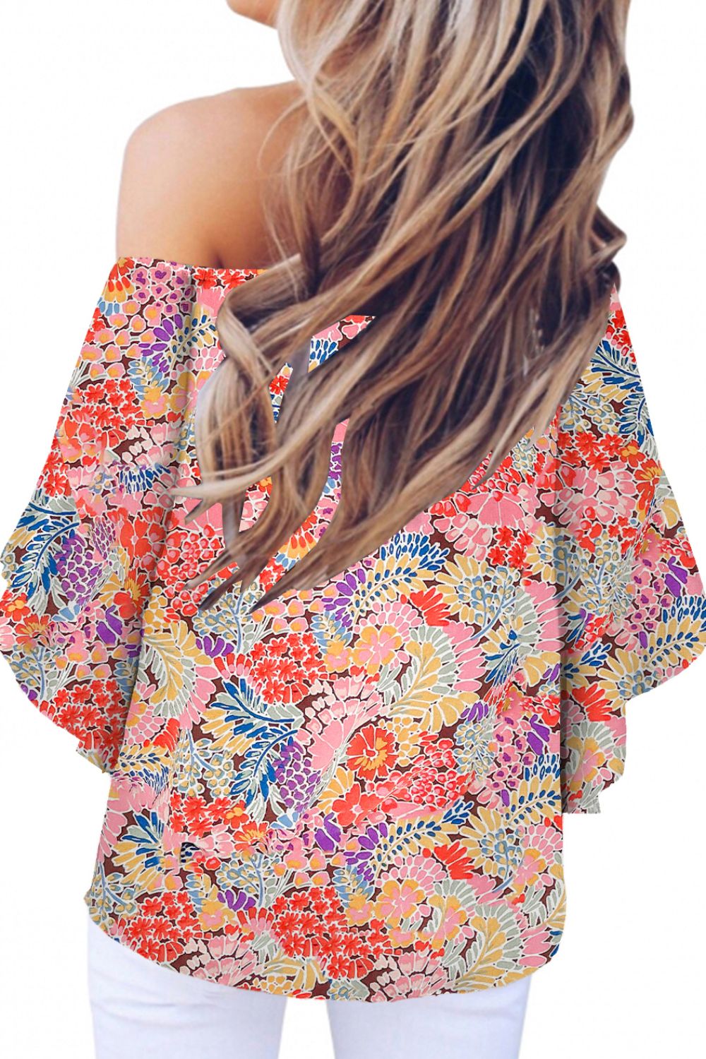 Tied Printed Off-Shoulder Half Sleeve Blouse - Opulent EmpireTied Printed Off-Shoulder Half Sleeve BlouseOpulent Empire