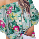 Tied Printed Off-Shoulder Half Sleeve Blouse - Opulent EmpireTied Printed Off-Shoulder Half Sleeve BlouseOpulent Empire