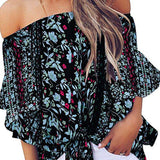 Tied Printed Off-Shoulder Half Sleeve Blouse - Opulent EmpireTied Printed Off-Shoulder Half Sleeve BlouseOpulent Empire