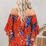 Tied Printed Off-Shoulder Half Sleeve Blouse - Opulent EmpireTied Printed Off-Shoulder Half Sleeve BlouseOpulent Empire