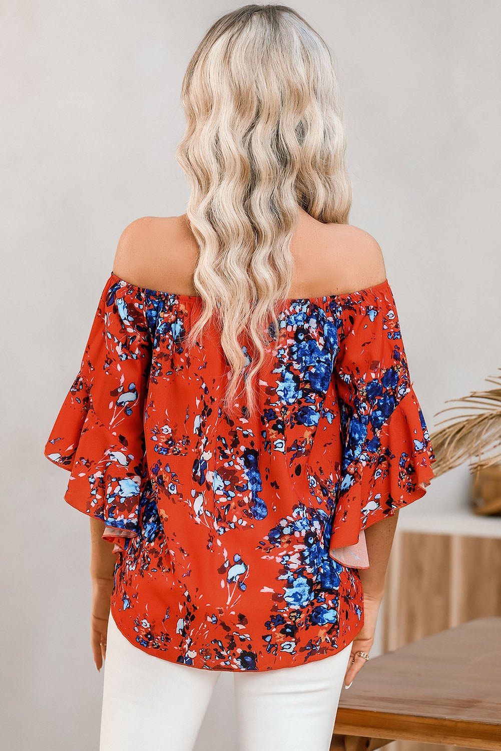 Tied Printed Off-Shoulder Half Sleeve Blouse - Opulent EmpireTied Printed Off-Shoulder Half Sleeve BlouseOpulent Empire