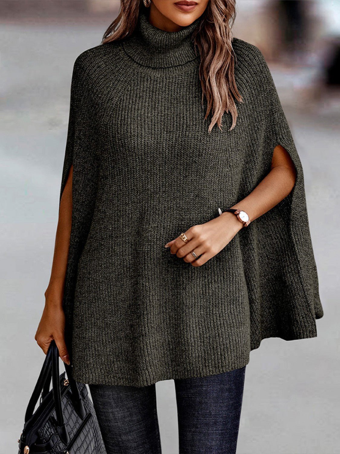 Turtleneck Dolman Sleeve Poncho - Opulent EmpireTurtleneck Dolman Sleeve PonchoOpulent EmpireClothing