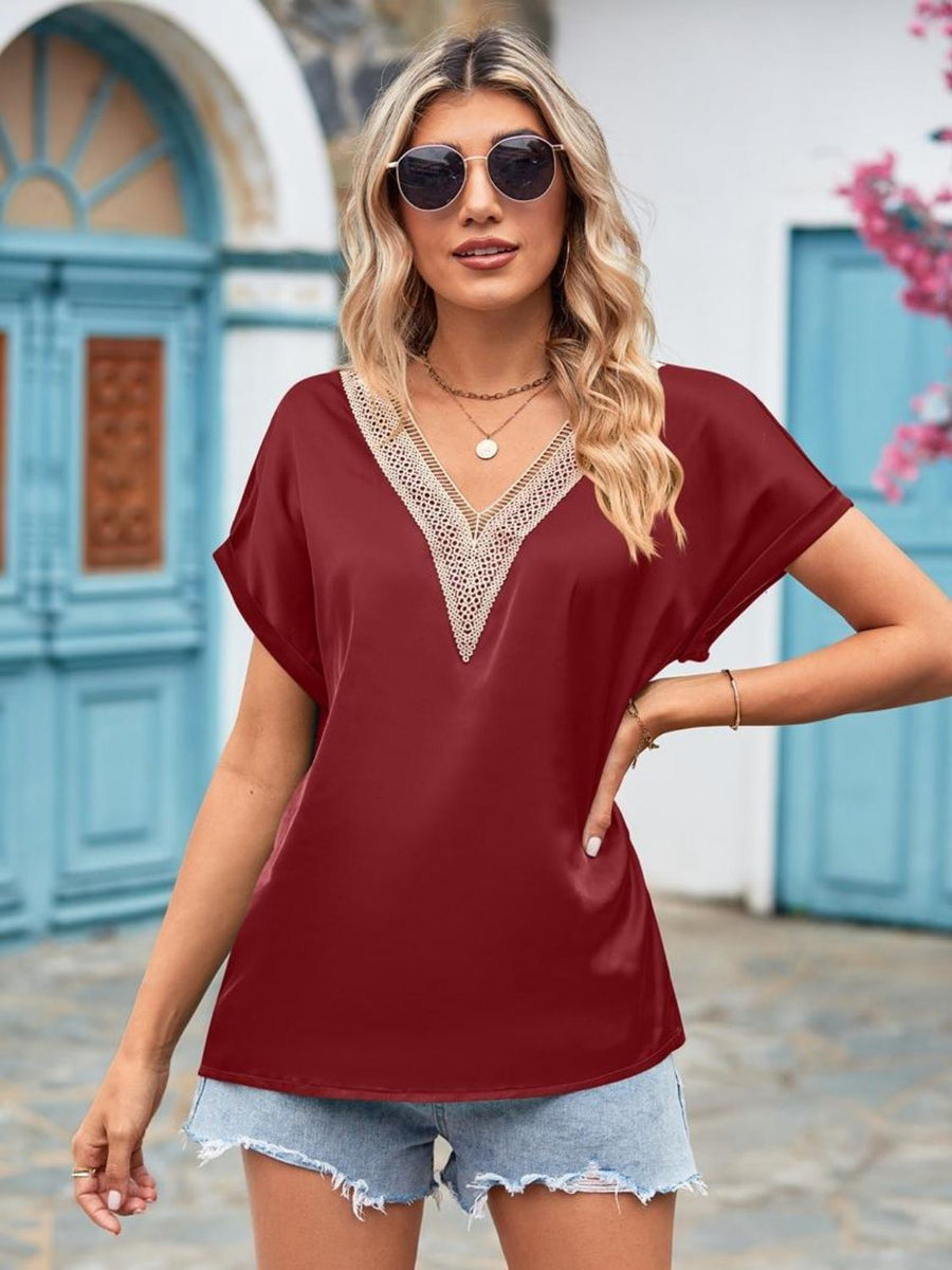 V-Neck Cuffed Blouse - Opulent EmpireV-Neck Cuffed BlouseOpulent Empire