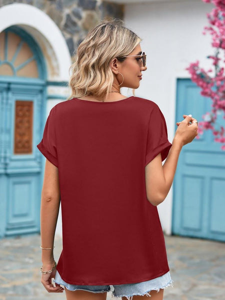 V-Neck Cuffed Blouse - Opulent EmpireV-Neck Cuffed BlouseOpulent Empire