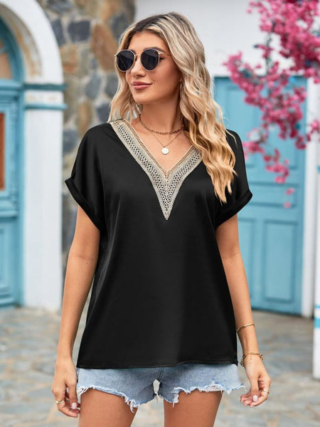 V-Neck Cuffed Blouse - Opulent EmpireV-Neck Cuffed BlouseOpulent Empire