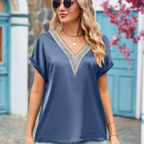 V-Neck Cuffed Blouse - Opulent EmpireV-Neck Cuffed BlouseOpulent Empire