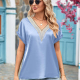 V-Neck Cuffed Blouse - Opulent EmpireV-Neck Cuffed BlouseOpulent Empire