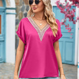 V-Neck Cuffed Blouse - Opulent EmpireV-Neck Cuffed BlouseOpulent Empire