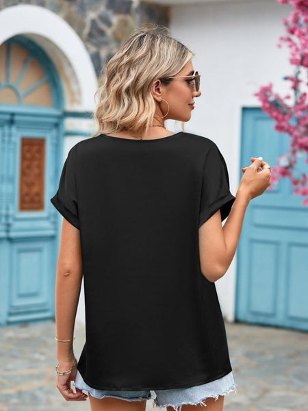 V-Neck Cuffed Blouse - Opulent EmpireV-Neck Cuffed BlouseOpulent Empire