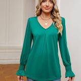 V-Neck Flounce Sleeve Blouse - Opulent EmpireV-Neck Flounce Sleeve BlouseOpulent Empire