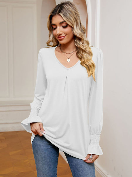 V-Neck Flounce Sleeve Blouse - Opulent EmpireV-Neck Flounce Sleeve BlouseOpulent Empire