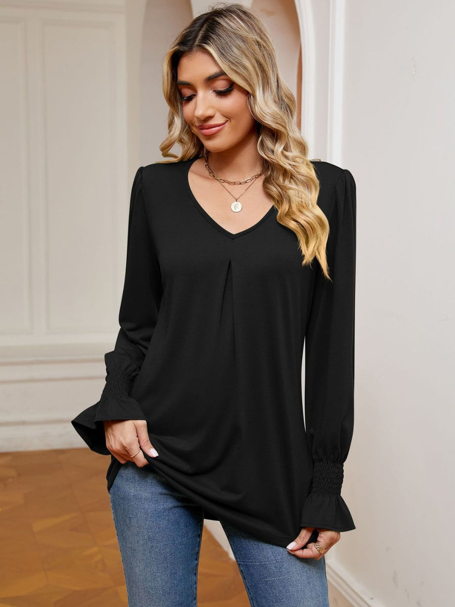 V-Neck Flounce Sleeve Blouse - Opulent EmpireV-Neck Flounce Sleeve BlouseOpulent Empire