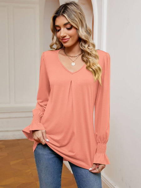 V-Neck Flounce Sleeve Blouse - Opulent EmpireV-Neck Flounce Sleeve BlouseOpulent Empire