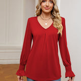 V-Neck Flounce Sleeve Blouse - Opulent EmpireV-Neck Flounce Sleeve BlouseOpulent Empire