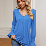 V-Neck Flounce Sleeve Blouse - Opulent EmpireV-Neck Flounce Sleeve BlouseOpulent Empire