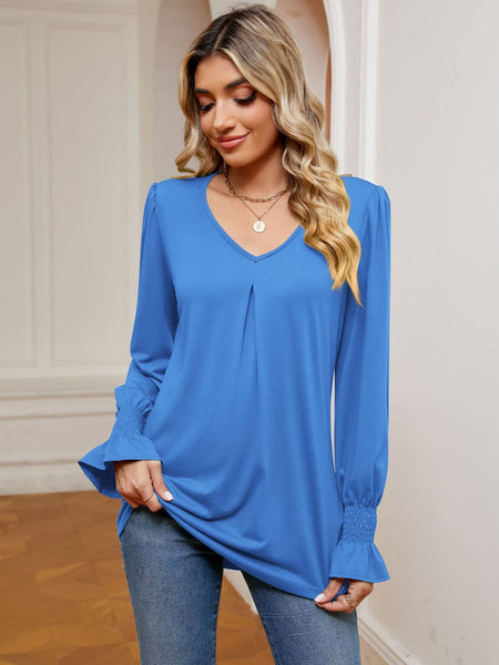 V-Neck Flounce Sleeve Blouse - Opulent EmpireV-Neck Flounce Sleeve BlouseOpulent Empire