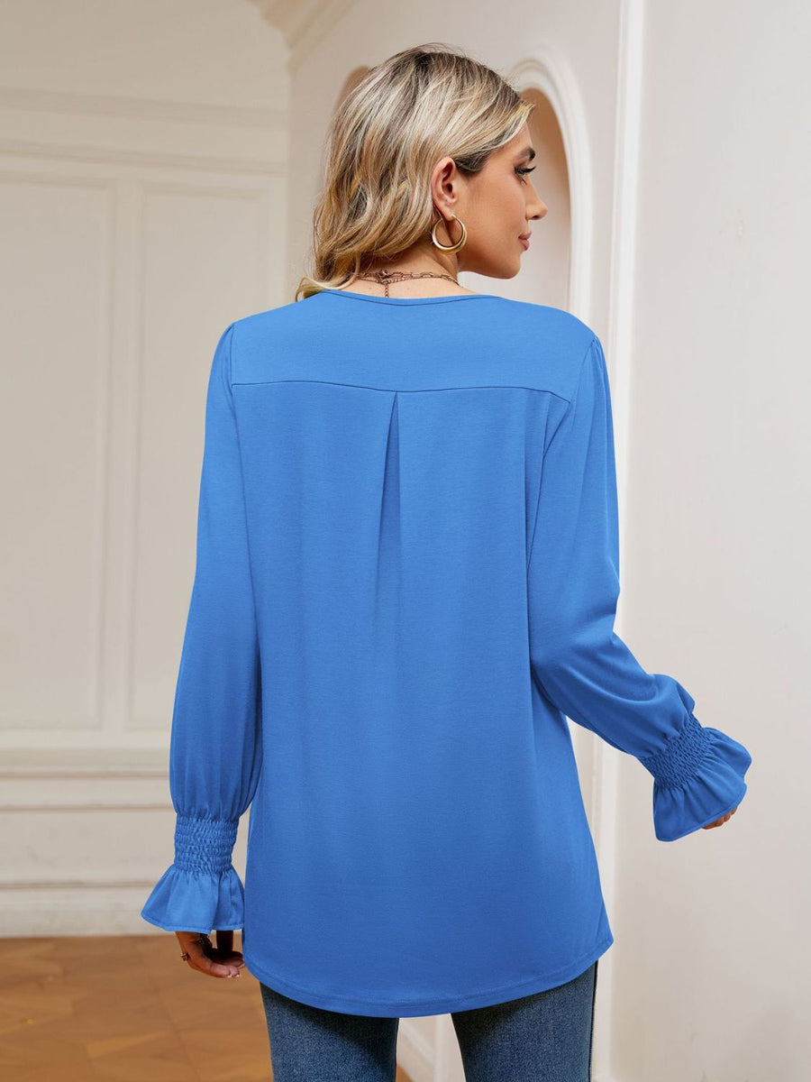 V-Neck Flounce Sleeve Blouse - Opulent EmpireV-Neck Flounce Sleeve BlouseOpulent Empire